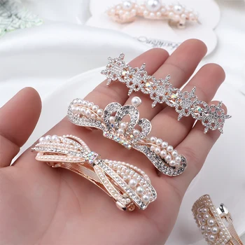 

1 PC Women Imitation Pearl Barrettes Crystal Hair Grip Resin Floral Hair Clip Cute Hairpin Rhinestone Headwear Hair Accessories