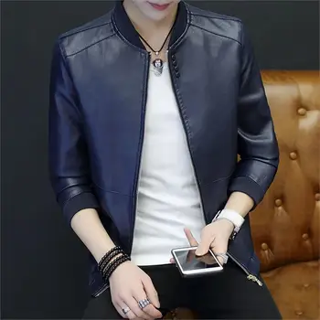 

2019 Autumn Spring Men's Leather Coat Korean Slim Fit Leather Jackets Fashion Casual Outwear for Man Motorcycle Leather Coats