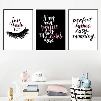 Billig Rosa Zitat Wand Bild Schönheit Salon Leinwand Malerei Perfekte Wimpern Kunstdruck Poster Wimpern Wohnkultur HD3076