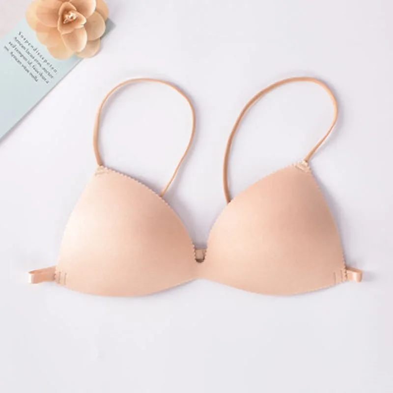 

New girl's thin shoulder strap with no trace back buckle sexy simple triangle cup breathable wave pattern underwear bra cute thi