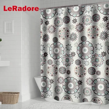 

Luxury Vintage Round Flower Shower Curtain Polyester Waterproof Anti-Mold Bathroom Shower Curtain with Hooks Multi Sizes