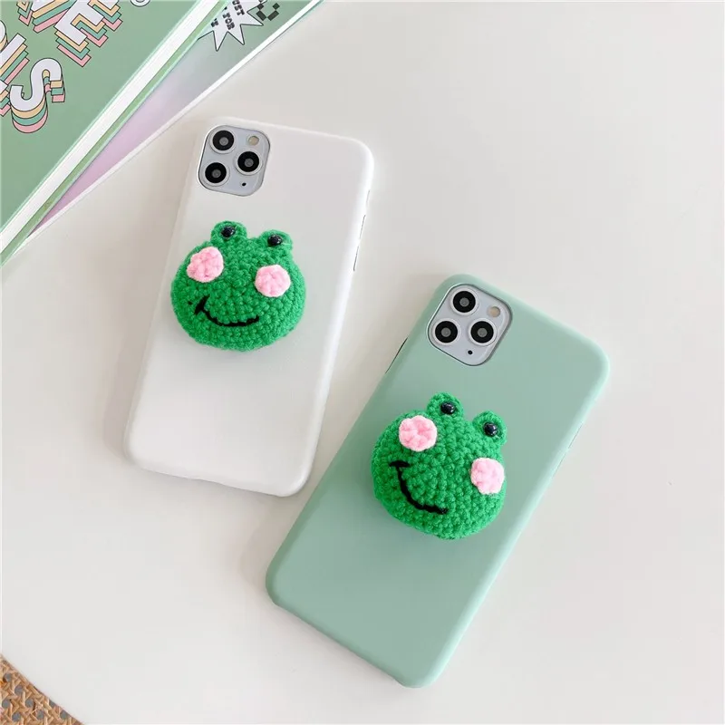

Cute Yarn Frog Bracket girl Phone Cover Case For Iphone X 11 pro Xs Max Xr 10 8 7 Plus se 4.7 Luxury pu leather Coque Fundas