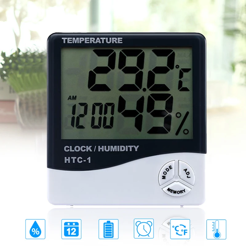 Thermometer Black& White Table Clock Humidity Hygrometer Digital Multi Function Tools Household Family Intelligence Room