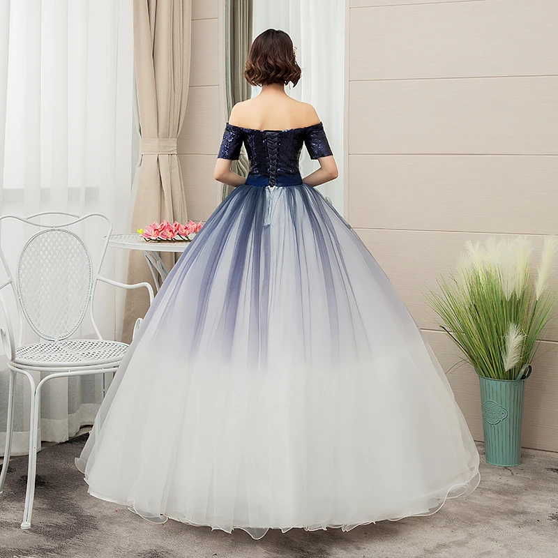 Это Yiya свадебное платье темно-синего цвета с блестящими блестками с открытыми плечами свадебные бальные платья плюс размер лодка длинное платье с открытой спиной De Mariee CH194