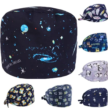 

1pc New Scrub Nurse Hat Bownot Gorros Quirurgicos Cartoon Printed Bouffant Sanitary Cap With Sweatband Scrub Cap Nursing Caps