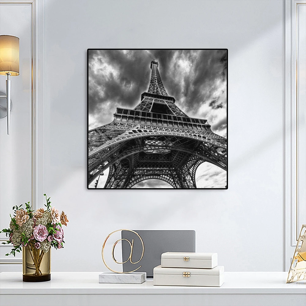 Interest Place Canvas Poster Wall Art Painting Black White Eiffel-Tower Building Picture Landscape For Living Room Home Decor | Дом и сад