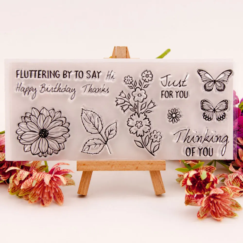 

Flower Butterfly CLEAR STAMPS Scrapbook Christmas Card Paper Craft Silicon Rubber Roller Transparent Stamps 2021 New