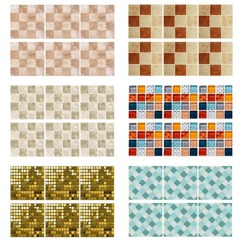 

6pcs Kitchen Waterproof Tiles Mosaic Wall Stickers Bathroom Adhesive Decor
