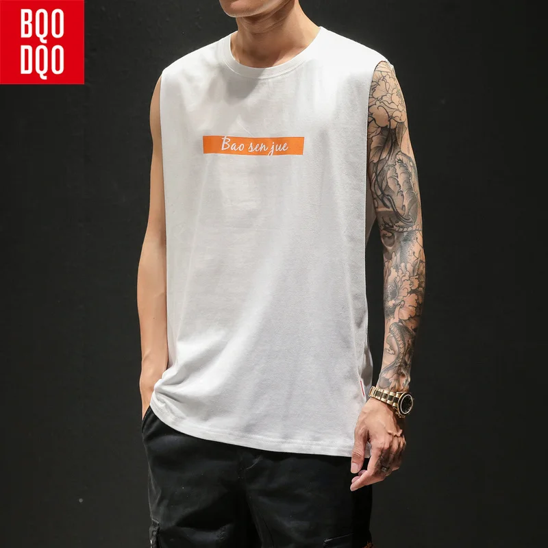 

BQODQO 2019 Tank Tops Men Summer Vest Casual Clothing Tank Top Japanese Fashion Summer Beach Singlet Funny Streetwear Trendy Tee