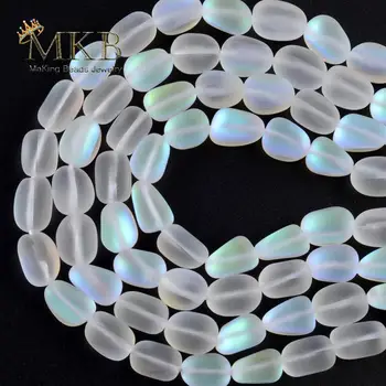 

Natural Dull Polish Matte White Moonstone Irregular Beads For Jewelry Making 9*13mm Space Loose Beads DIY Bracelets Jewellery15"
