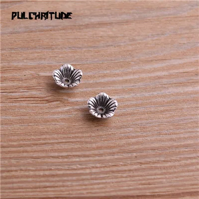 Покрытие антикварным серебром Pulchrode 40 шт. 4*9*9 мм два цвета бусины шапки Шарм полые цветок мини-подвески ювелирные изделия аксессуары DIY сосуд подвески - Окраска металла: Покрытие антикварным серебром