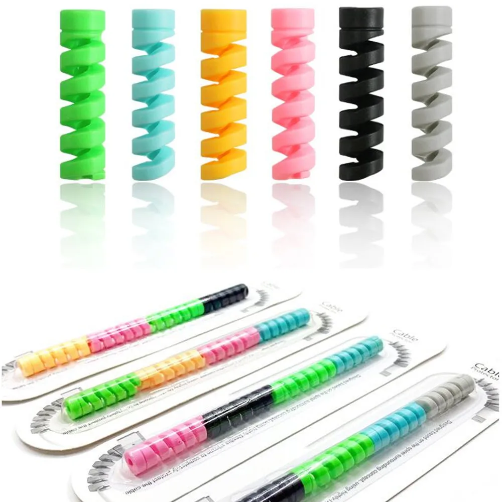 

Cellphone Phone Cable Protector 4 in 1 Mini Colorful USB Charging Data Line Cord Spiral Silicone Winder Protection Cover retail