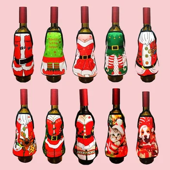 

11 Pieces/Lot Santa Claus Wine Bottle Cover Bag Home Party Christmas Decoration New Year Gift Mini Apron Red Wine Bottle Cloth