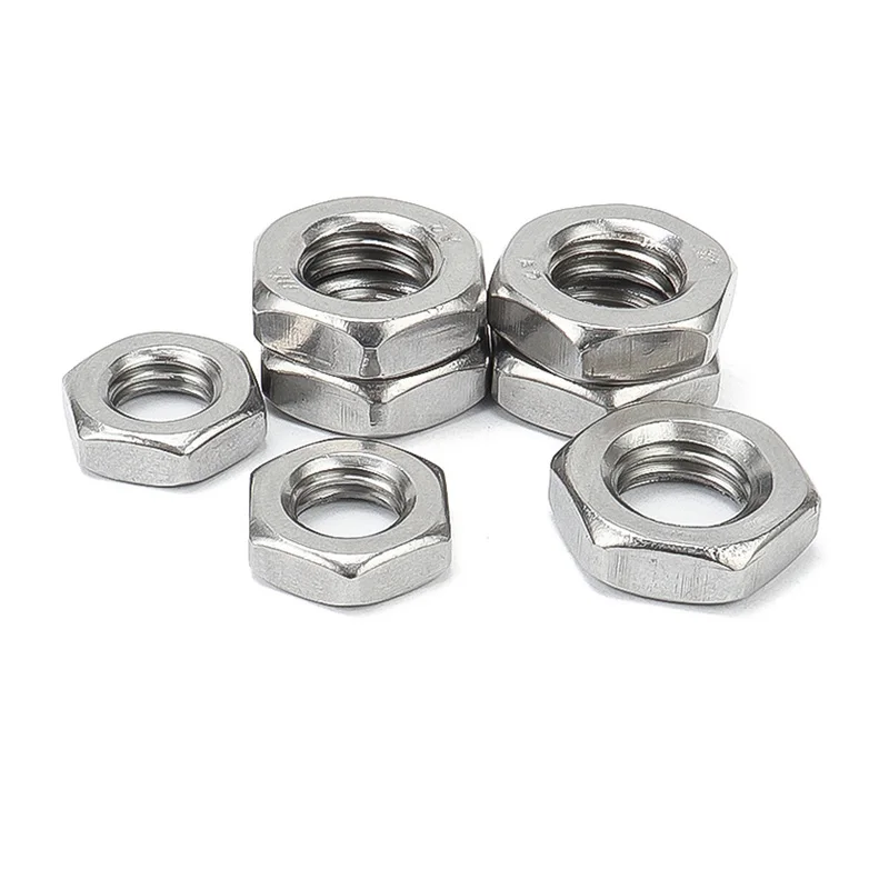 Hexagon Nuts 4/10Pcs Fine Thread M6 M8 M10 M12 M14 M16 Pitch 0.75/1/1.25/1.5 304 A2-70 Stainless Steel Hex Hexagon Thin Nut Jam Nut DIN439