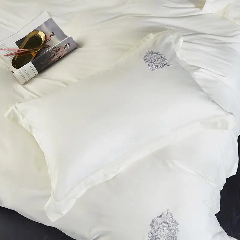 White 60S Egyptian Cotton bedding set embroidery Bed set Duvet Cover Bed Sheet High End Premium king queen size