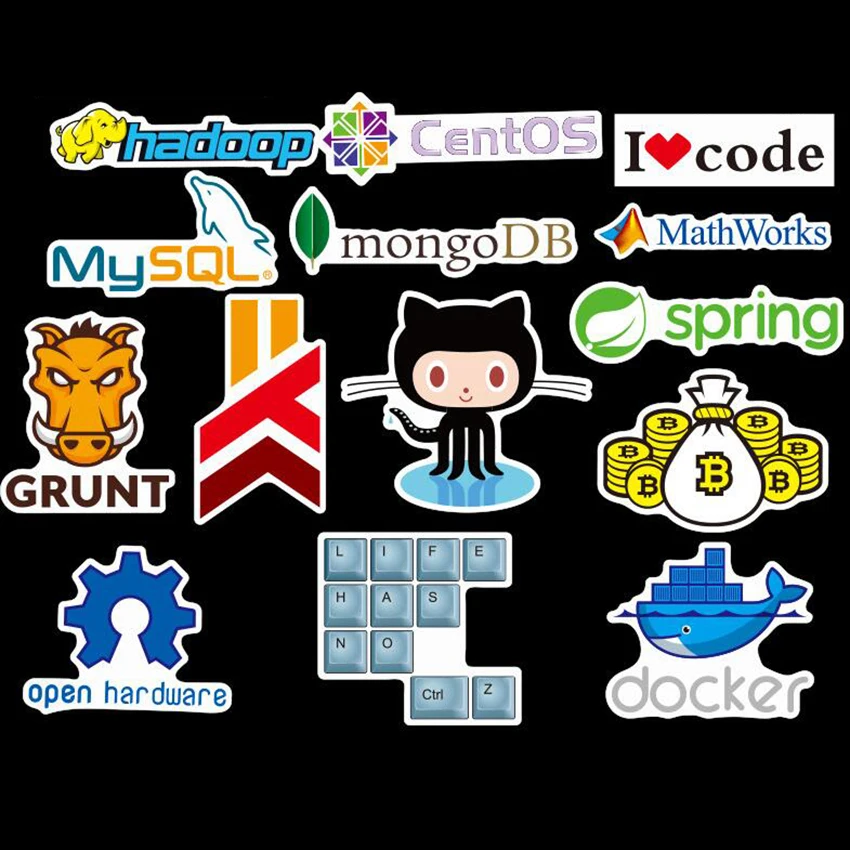 

72 Pcs Internet Java JS Php Html Cloud Docker Bitcoin Programming Language APP Logo Cool Stickers for Laptop Car DIY Stickers