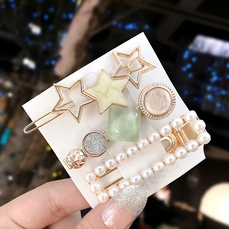 JGT12 3PCS/Set Pearls Acetate Hair Clips For Women Fashion Girl Hairpins New Geometric Barrettes Hair Accessories - Цвет: JGT12