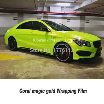 

Highest quality vinyl wrap roll Candy Yellow Chrome Acid Lime wrapping film car wrapping Multiple colors air release 5m/10m/18m