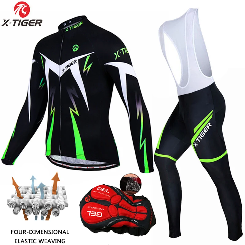Jerseys-Set Bib-Pants Cycling-Suits-Set Bicycle-Clothing Long-Sleeve X-Tiger Gel-Padded