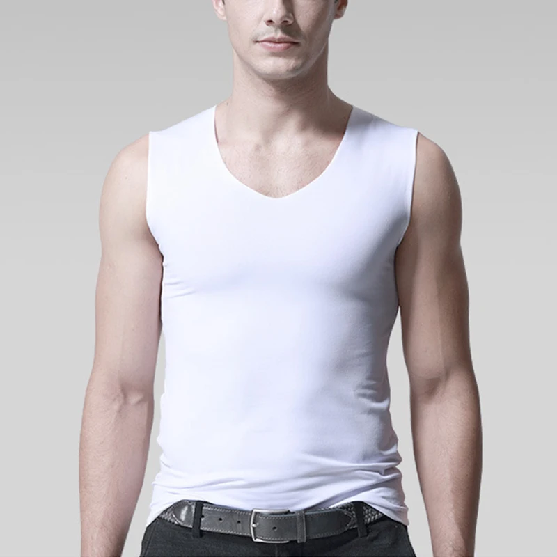Men's Summer Seamless Elasticity Tank Top Comfortable Vest Undershirt Sleeveless V Neck Soft Solid Casual Tops Plus Size | Мужская