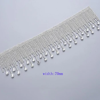 

5Yds Rhinestone Trim Fringe By The Yard Rhinestone Chain Bridal Trim Tassel Crystal Clear Applique Free Shipping