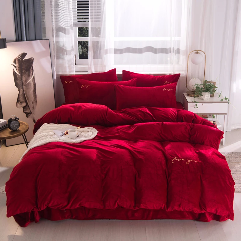 

New Arrival Modern Luxurious Warm Crystal Velvet Bedding Sets Solid Color Soft Comfortable Bedroom Duvet Cover Sets Bedclothes