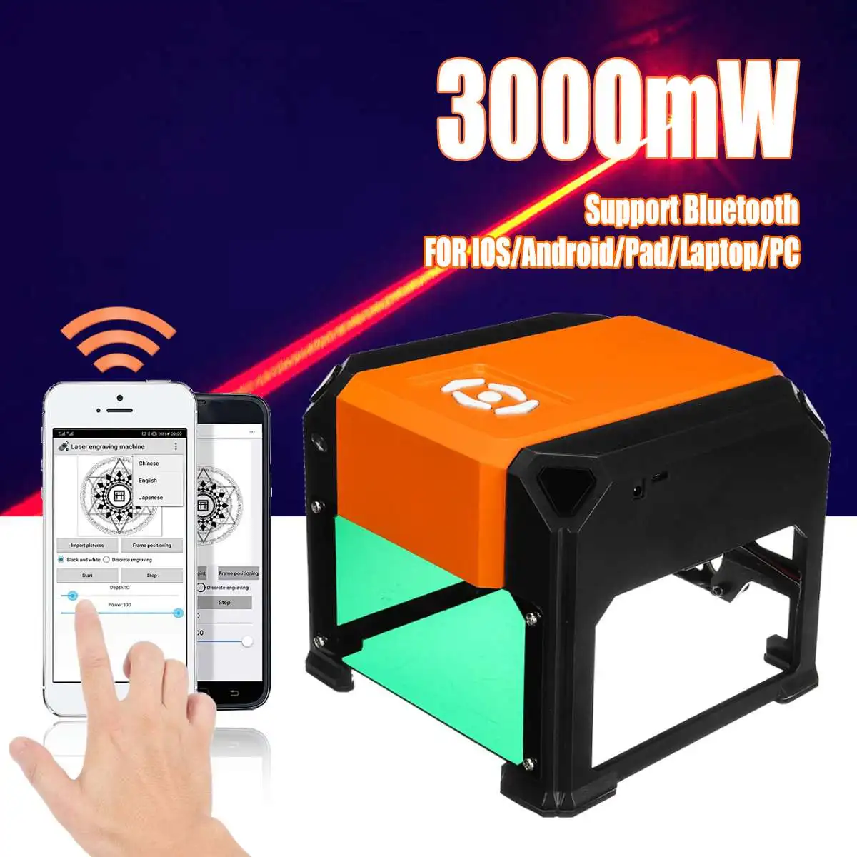 3000mw Usb Bluetooth Desktop Laser Engraving Machine Diy Logo Mark