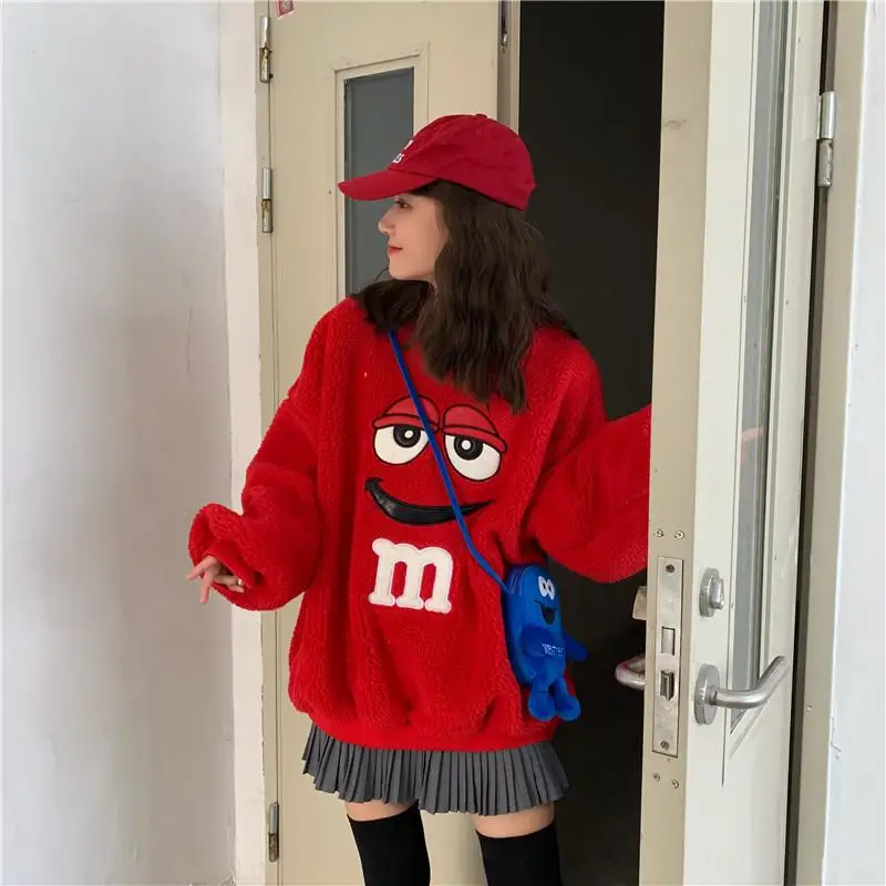 NiceMix Модные свободные толстовки для девочек Kawaii, шикарный женский топ, Женский Повседневный милый флисовый Топ с длинным рукавом и мультипликационным принтом