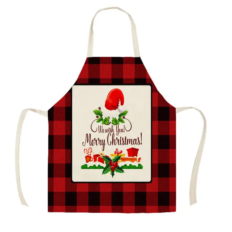 Merry Christmas Kitchen Apron Happy New Year Xmas Decor Sleeveless Cotton Linen Aprons for Men Women Home Cleaning Tools WQL902