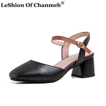 

Large Size 43 Women's Closed Toe Sandals Woman Square Toe Block Square Heels Ankle Strap Black Spring Summer Shoes Ladies Sandal