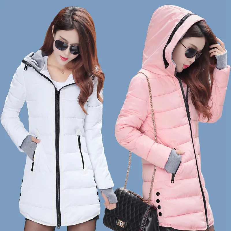 

2019 autumn winter New fashion hooded coat Women's Korean-style Slim fit down jacket women's mid-length hooded Zipper Solid coat