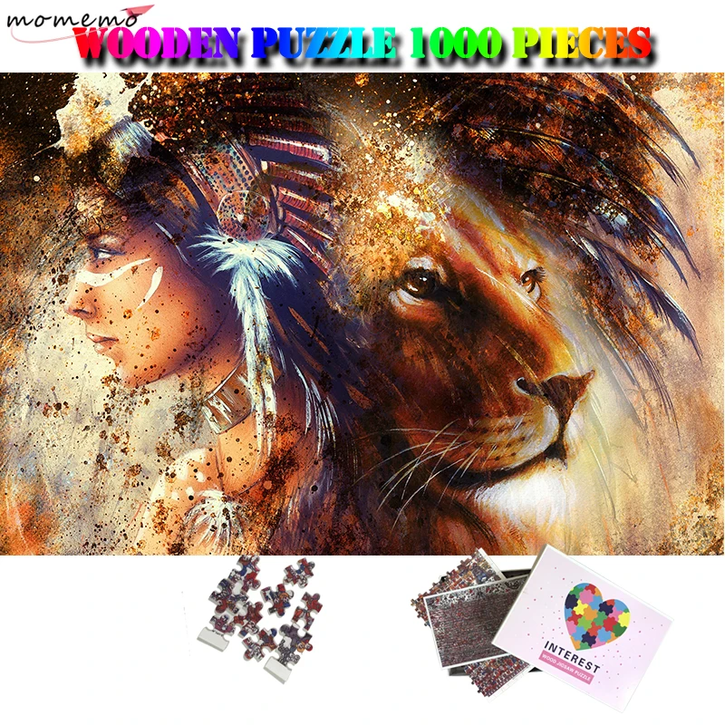 

MOMEMO Squaw Girl and Lion Wooden 1000 Pieces Jigsaw Puzzles Adult Puzzle 1000 Pieces Artistic Toys Gifts Home Decor