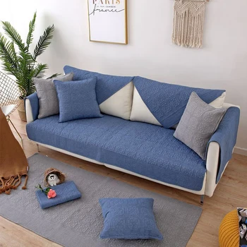 

Wash Cotton Couch Cape Quilted Embroidered Sofa Cushion Korean Thick Non Slip Seat Furniture Dustproof Towel Fabric Solid Color
