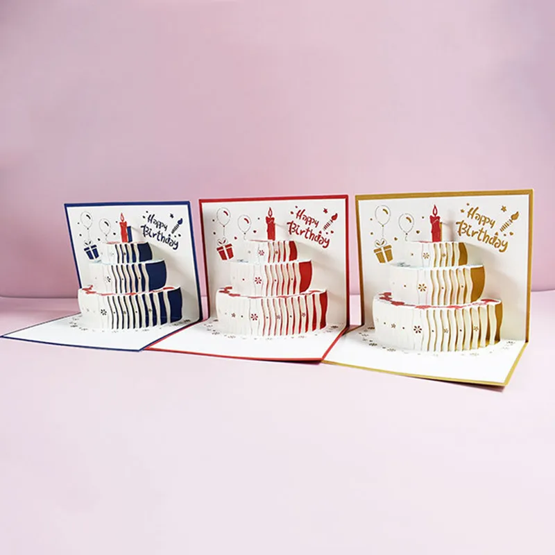 Happy Birthday Card 3d Birthday Cake Pop-Up Greeting Cards Postcards For Girl Kids Wife Husband With Envelope greeting cards