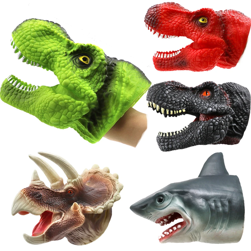 

New Kid Dinosaur Hand Puppet Gloves Soft Rubber Realistic Shark Puppet Animal Model Head Children Gift Toys