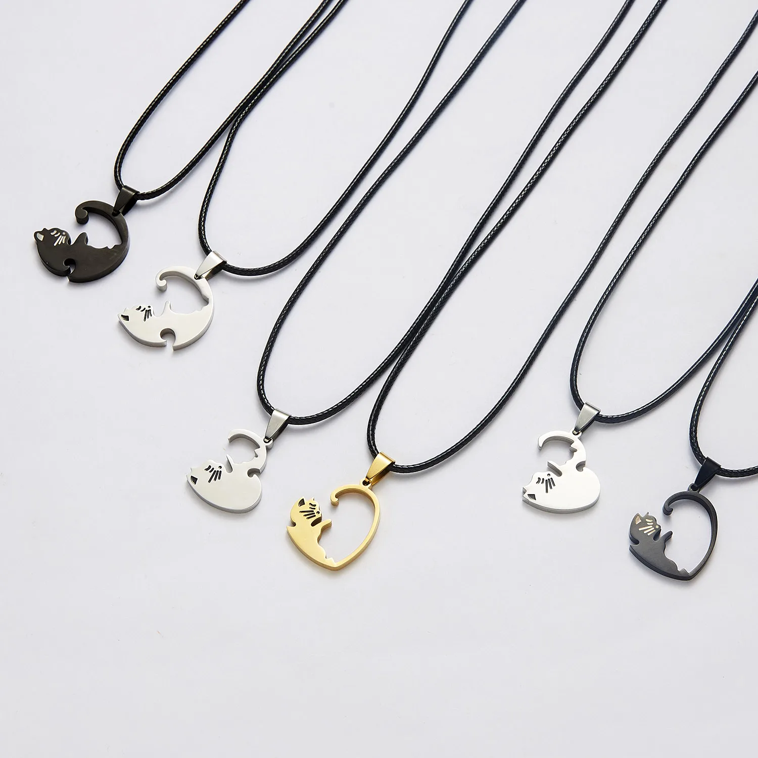 Rinhoo, 1 пара, ожерелье с котом, пара из нержавеющей стали, любовь, сердце, Круглый Инь-Ян, ожерелье с кулоном, модное ювелирное изделие, унисекс, подарок