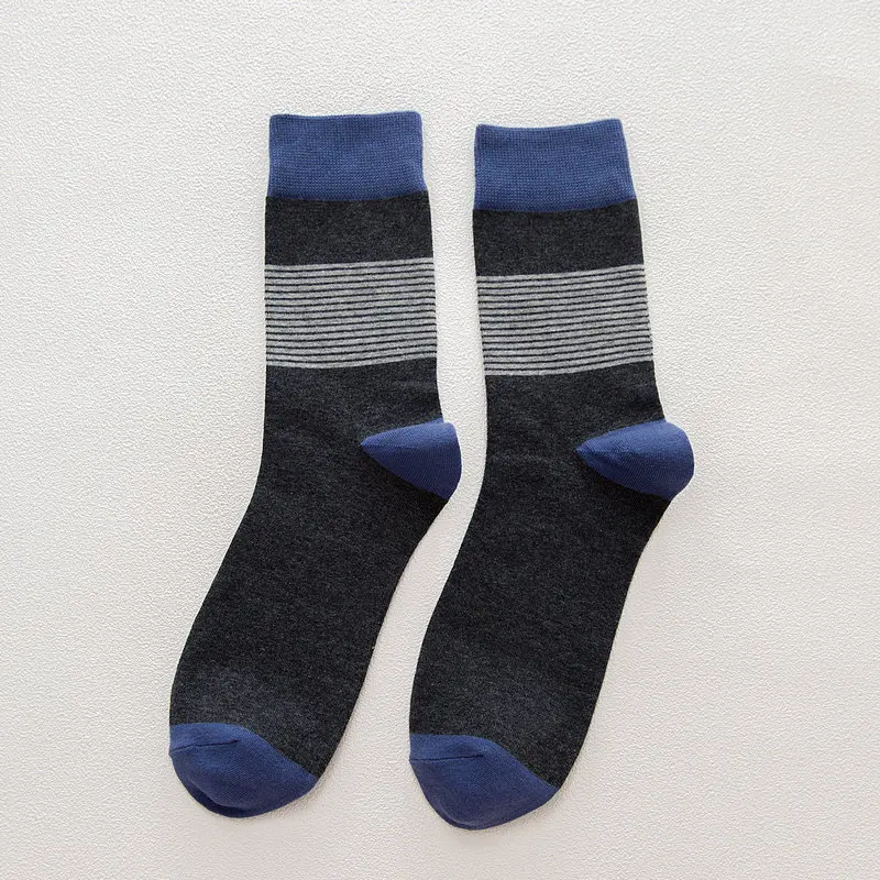 5 пар, высокое качество, полосатые хлопковые мужские брендовые носки под платье, зимние мужские носки в подарок, белые, черные, красные носки в упаковке, уличная одежда - Цвет: blue top socks