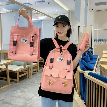

3Pcs/set Canvas Women Backpacks School Bags For Teenagers Girls Student Larger Capacity Travel Backpack Rucksack Female Book Bag