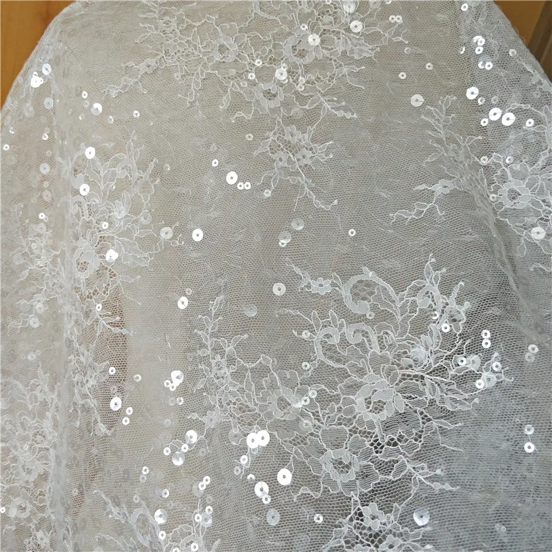 New French Sequined Lace Fabric Border Embroidery Flower Wedding Dress DIY Sewing Accessories RS2507