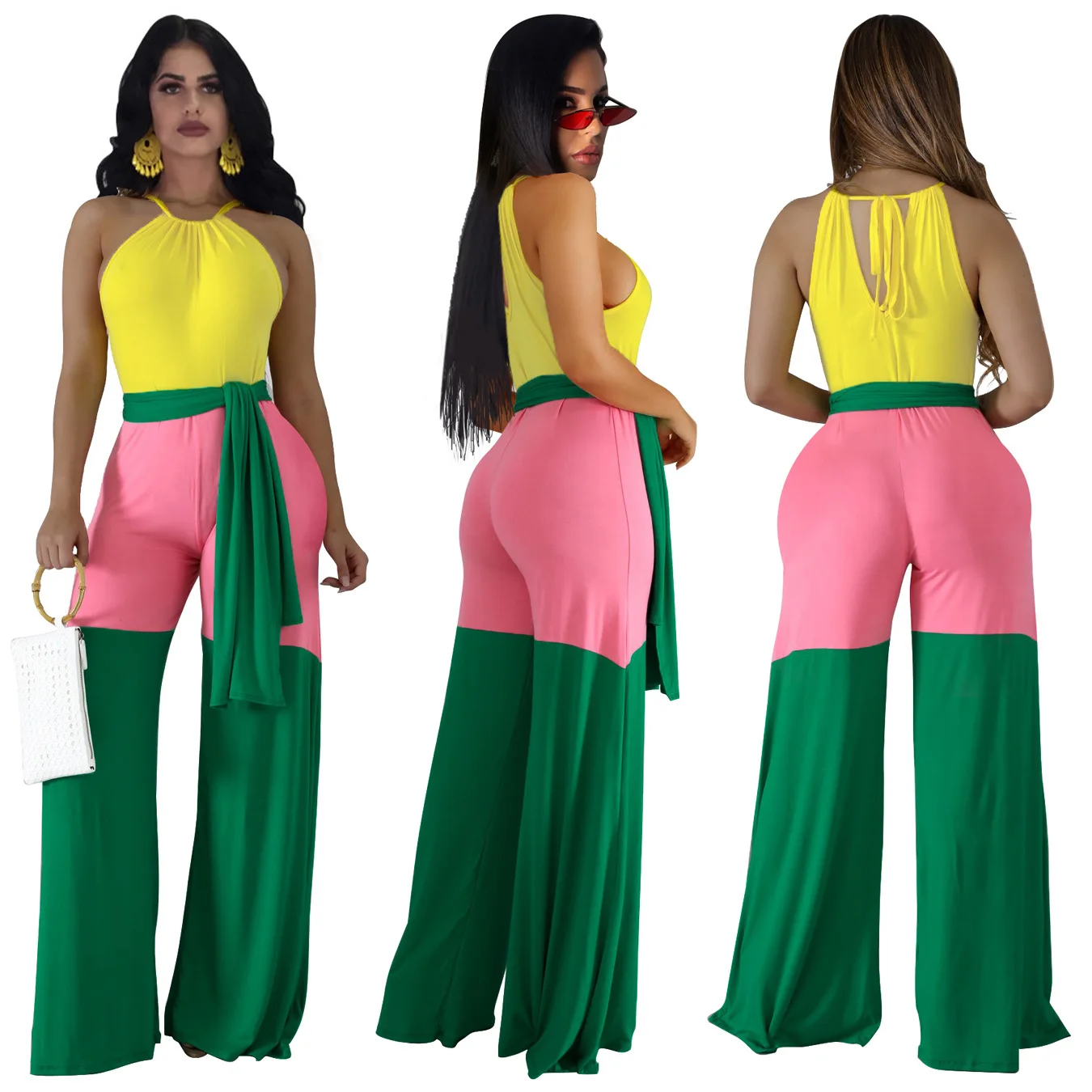 XURU Европа и Америка сексуальный женский комбинезон осень и зима новая мода Висячие шеи трехцветный комбинезон с прострочкой