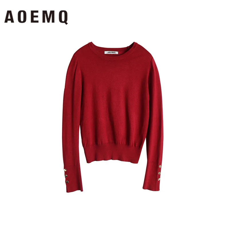 AOEMQ Modern Sweaters 6 Colors Solid Autumn O-Neck Collar Pullovers Thin Long Sleeve with Button Tops Clothing | Женская одежда