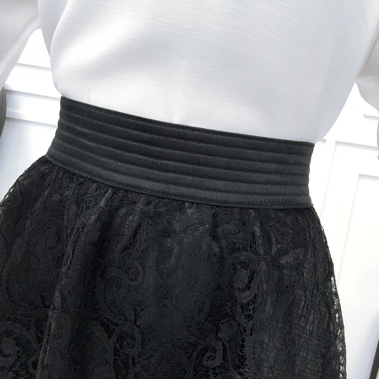 BLLOCUE New 2020 High Waist Mesh Fluffy Skirt Spring Women Fashion Hollow Lace A-line Midi Skirt nike skirt