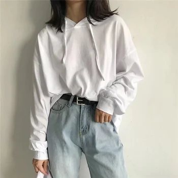

Harajuku Hoodies Women Spring Autumn Solid Color Hooded Pullovers New 2020 Korean Style Ulzzang Loose Casual Sweatshirt P565