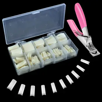 

10 Size Acrylic Nail Tips 500pcs French Fake Nails Natural False Nail Tips with Nail Clipper and Storage Case for Nail Art