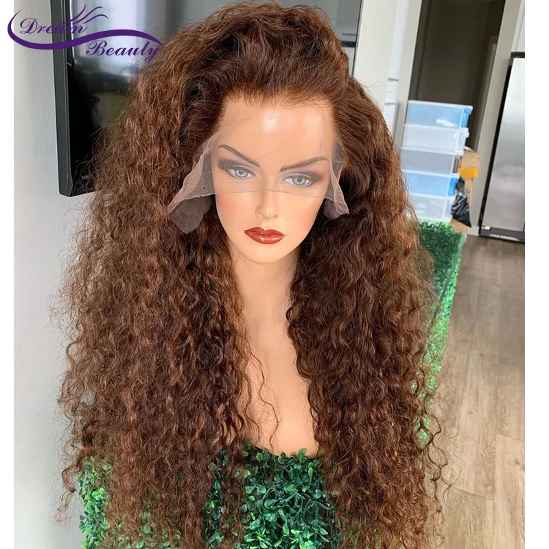 Colored Brown Curly Lace Front Wigs 180% 13x4 Lace Front Human Hair Wigs For Women Brazilian Remy Human Hair Preplucked human hair wig lace front wig human hair wigs front lace wig