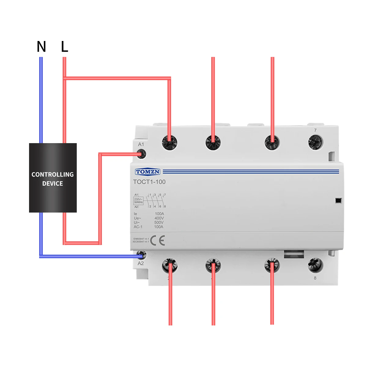 tomtect100 トムテクト TOWCTH 2P AC Modular Contactor With Manual Control Switch