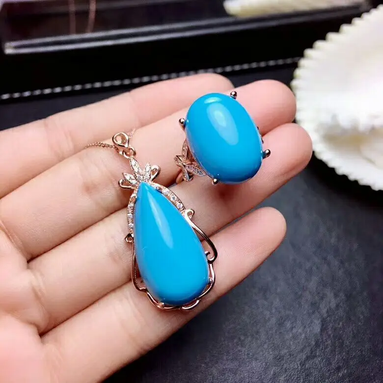 

[MeiBaPJ Clean Natural Turquoise Gemstone Trendy Jewelry Set for Women Real 925 Sterling Silver Charm Fine Party Jewelry