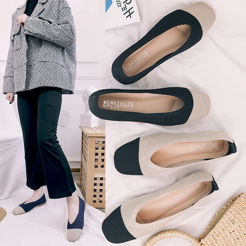

Knitting Flats Summer Shoes Ladies Tennis Female Ballerinas For Woman Slip-on All-Match Mixed Colors Women's Moccasins Shallow