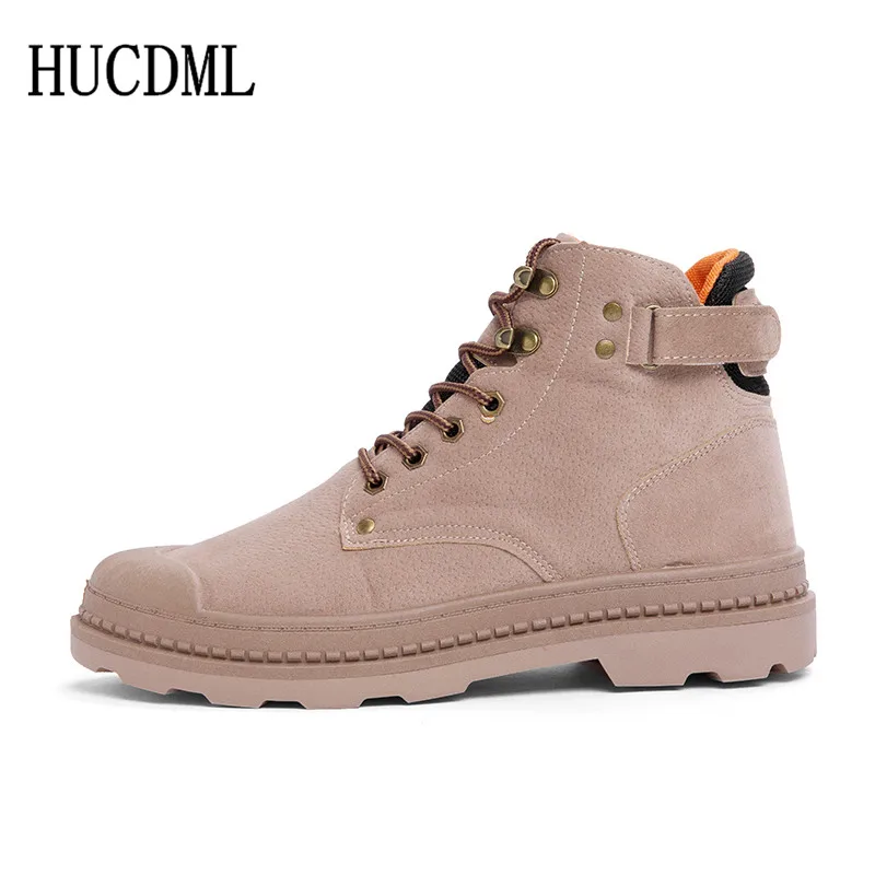 Khaki HUCDML/ г. Весенне-осенняя Мужская Уличная обувь мужская обувь мужские ботинки на резиновой подошве Нескользящие мужские повседневные ботинки с круглым носком - Цвет: Khaki