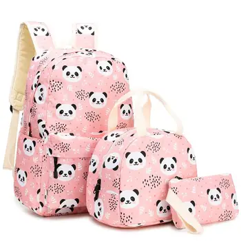 

3pcs Cute Panda Pattern Backpack Student Bookbag Travel Laptop Daypack with Lunch Bag Pencil Case for Teenager Girls